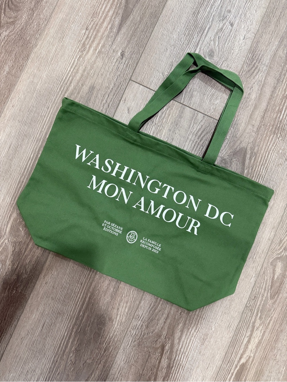 Sezane Washington DC Mon Amour Green Canvas Tote
